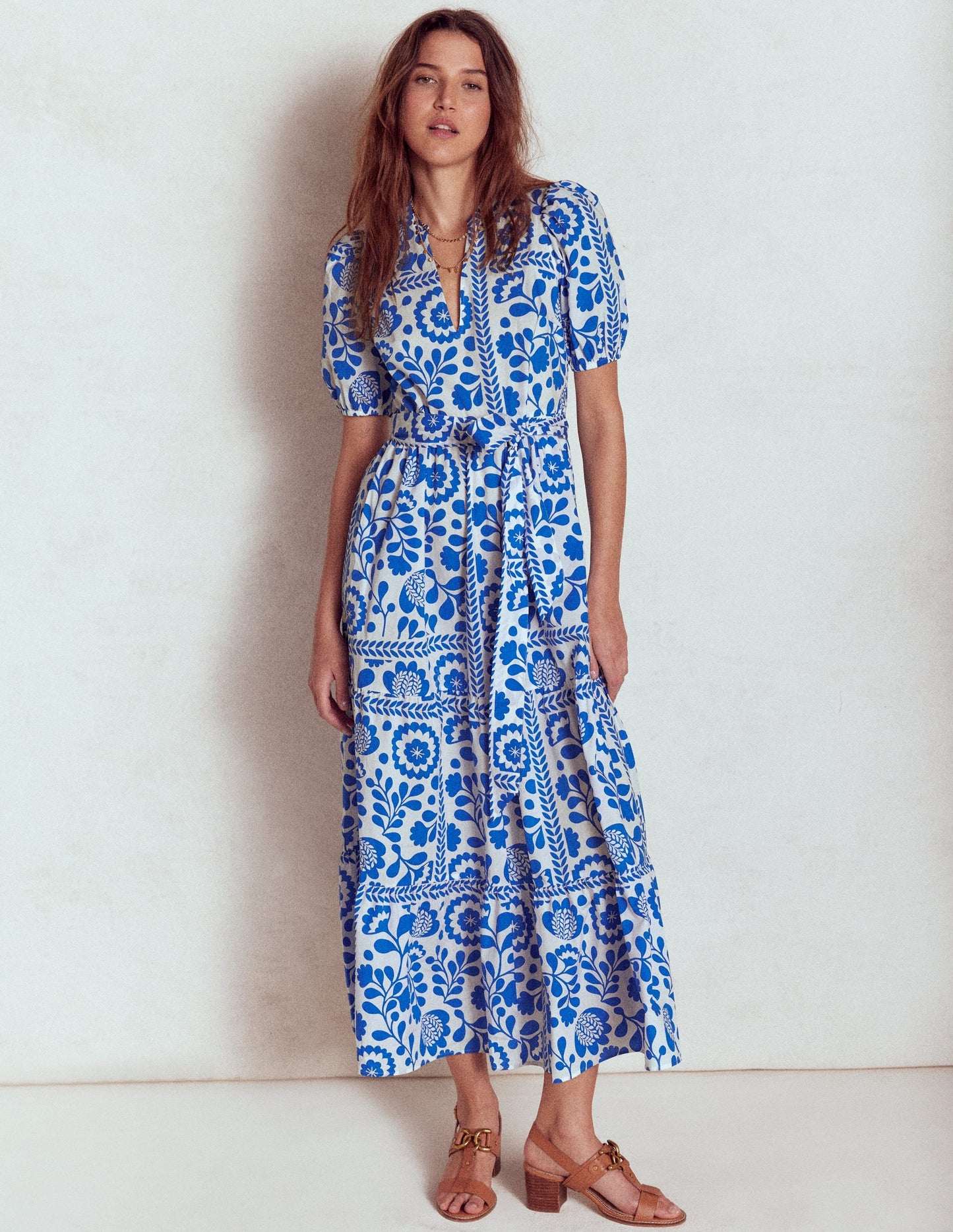 Christabel Cotton Midi Dress-Gallery Blue, Walled Garden