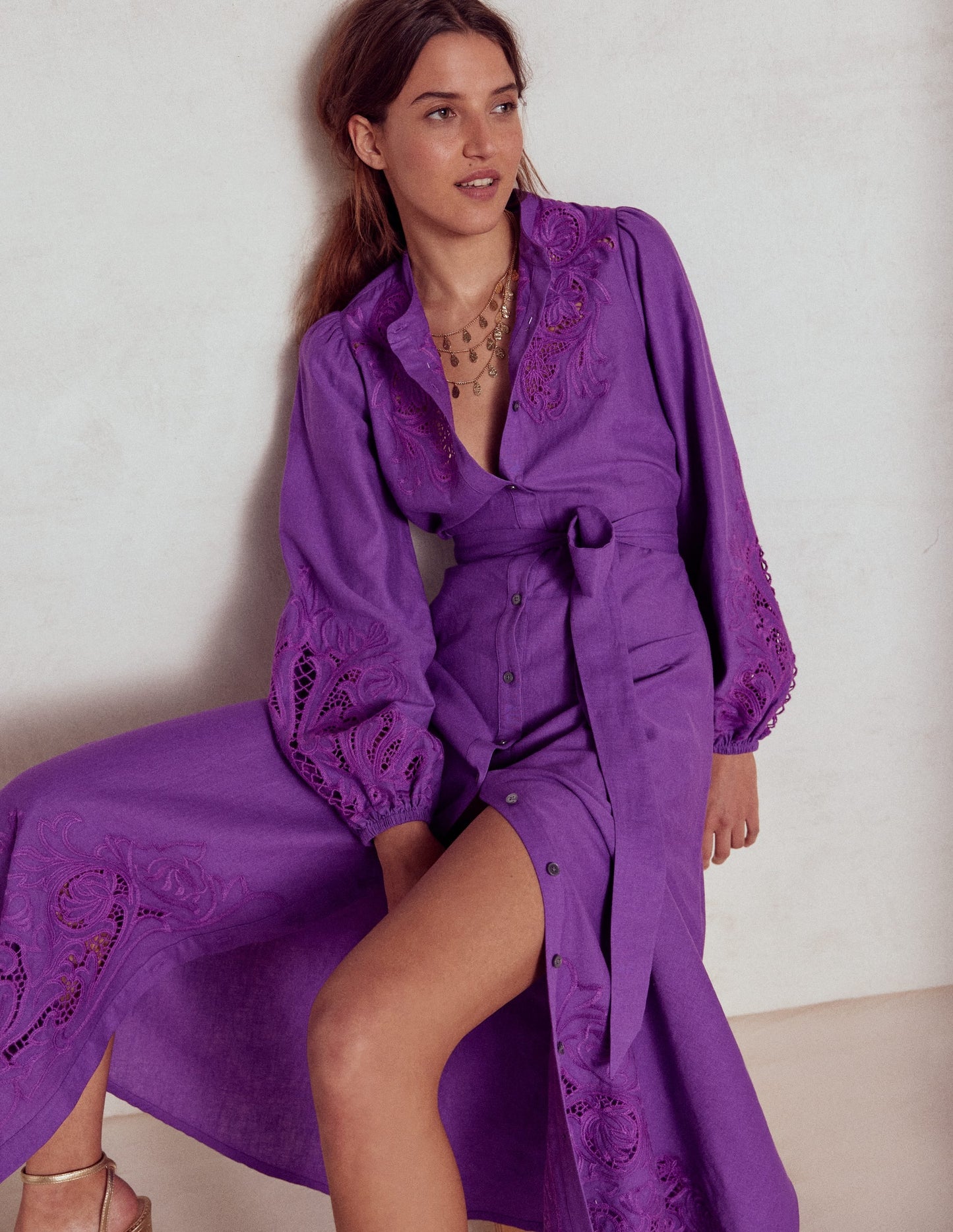 Mae Linen Blend Shirt Dress-Royal Purple