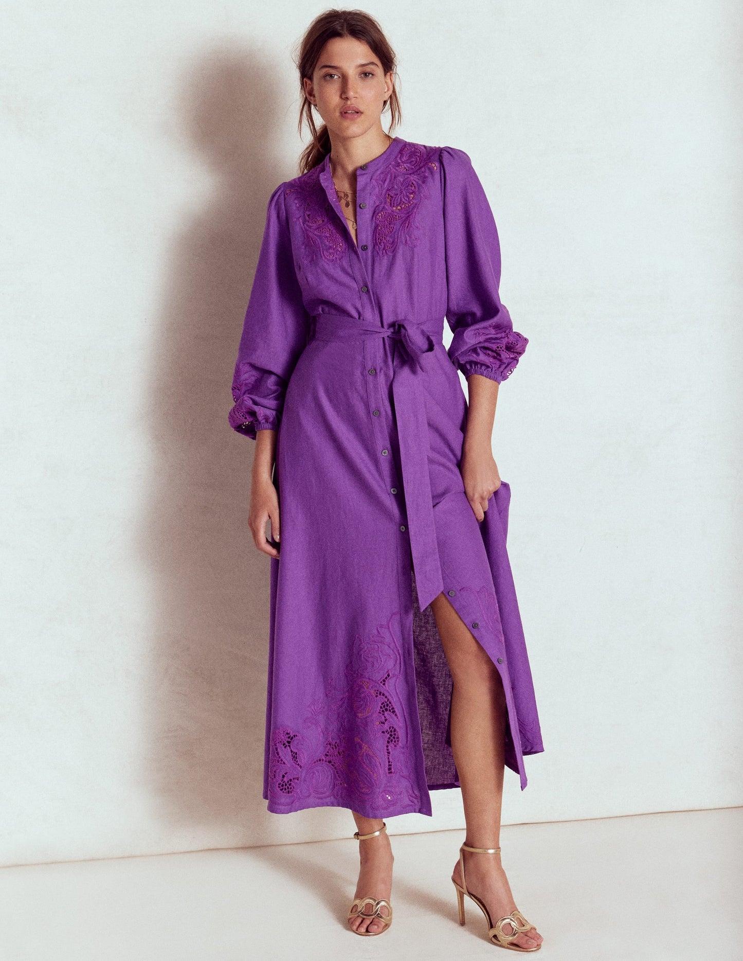 Mae Linen Blend Shirt Dress-Royal Purple