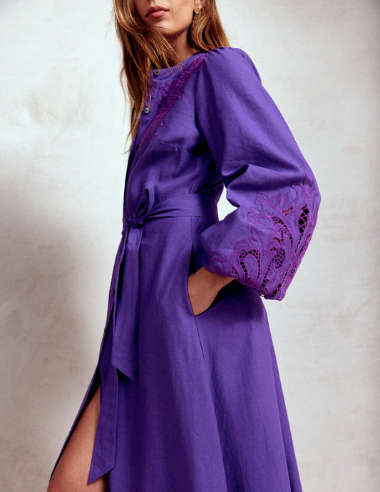 Mae Linen Blend Shirt Dress-Royal Purple