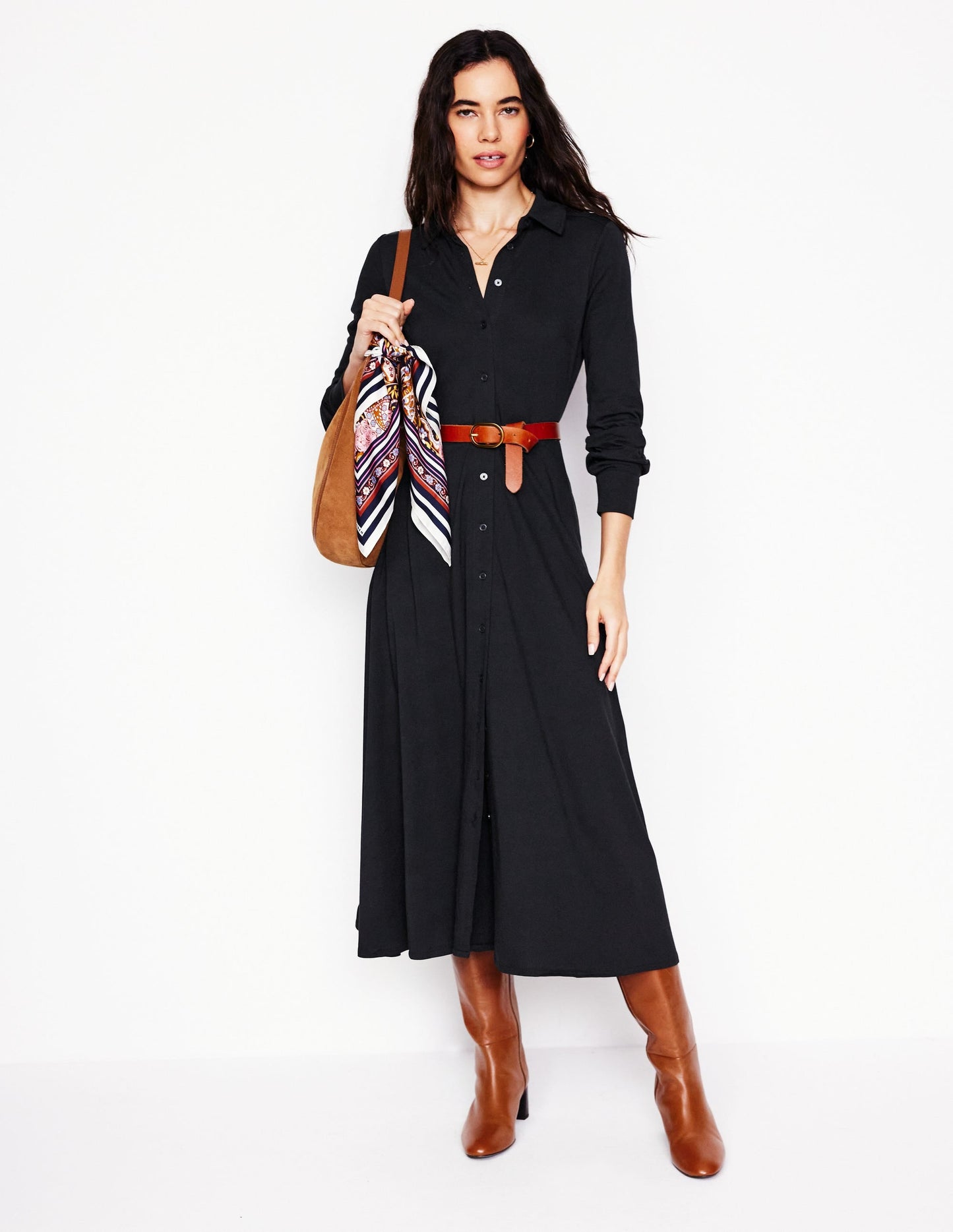 Marcia Jersey Shirt Dress-Black