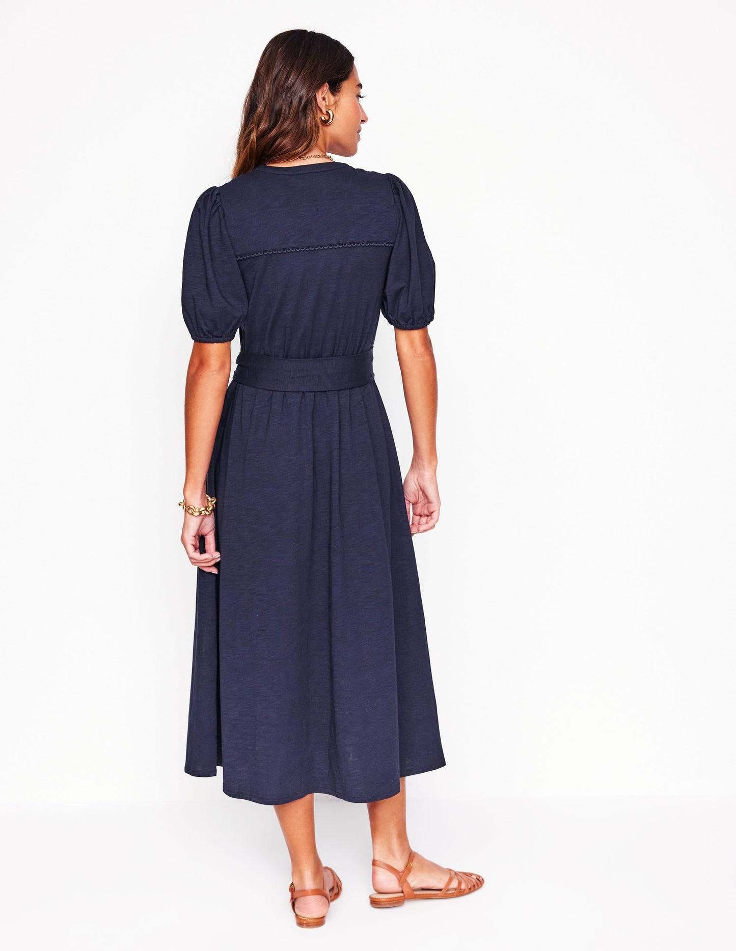 Sofia Trim Jersey Midi Dress-Navy