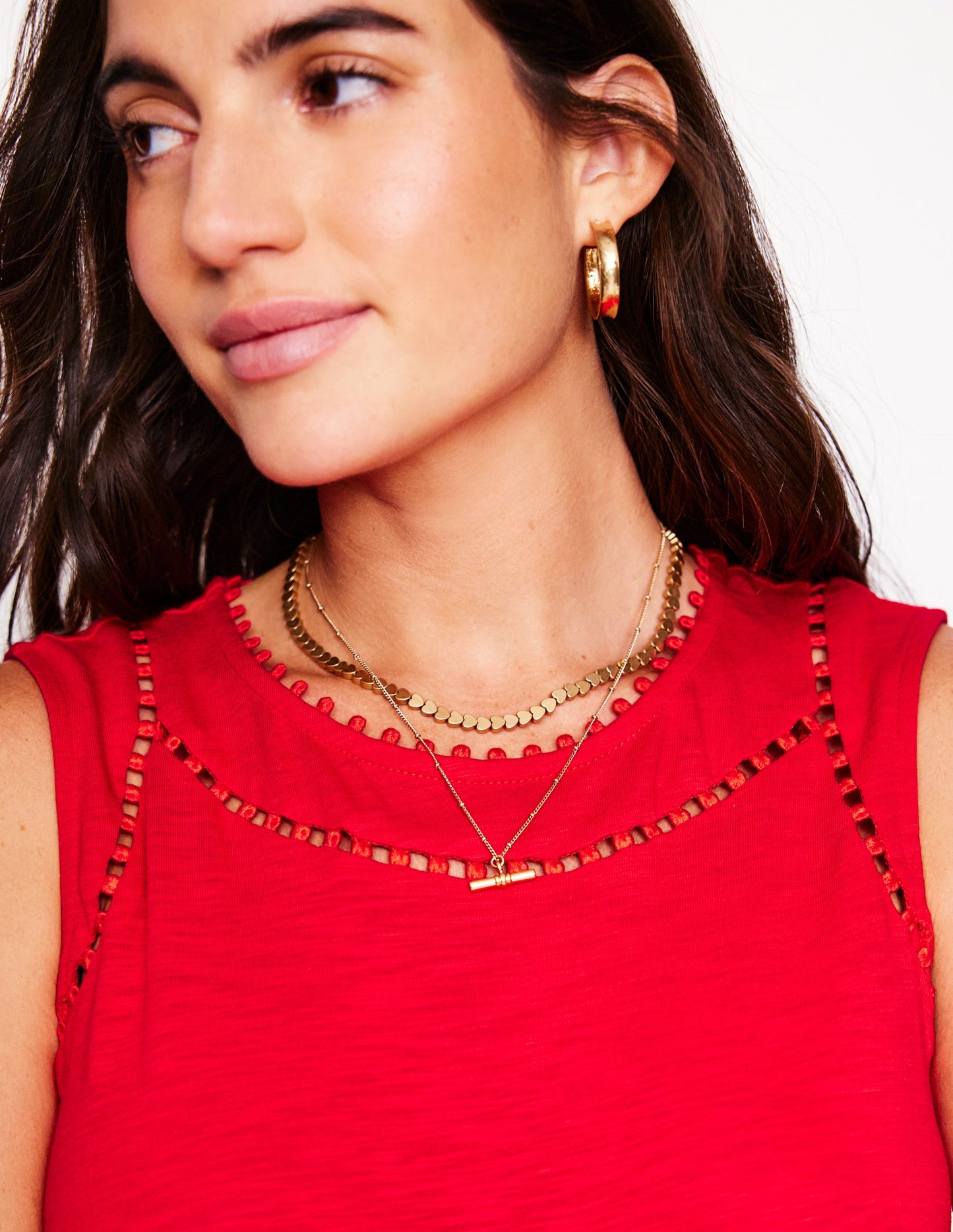 Mila Trim Tiered Jersey Dress-Poppy Red