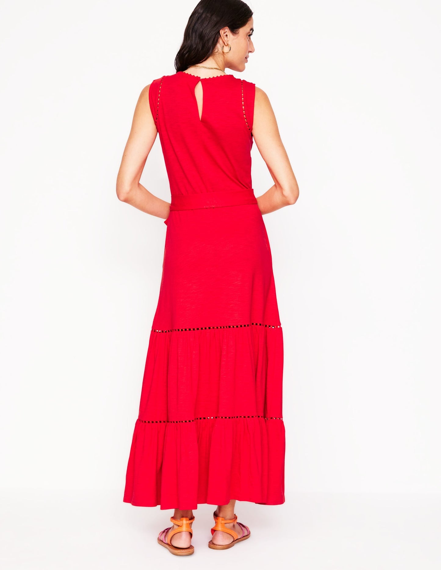 Mila Trim Tiered Jersey Dress-Poppy Red